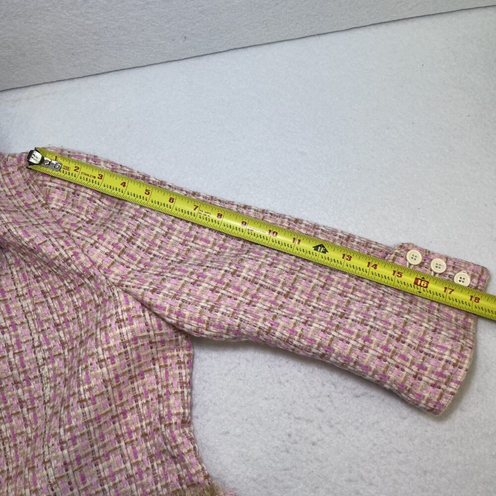 Moa Moa cropped fringe blazer jacket tweed pink tan cream women L - Picture 12 of 14